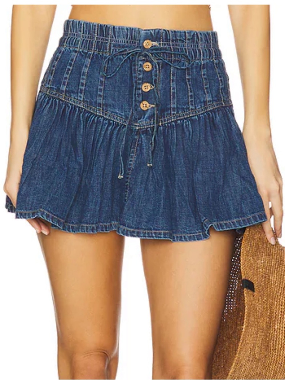 We The Free Roselle Denim Ruffled Mini Skirt